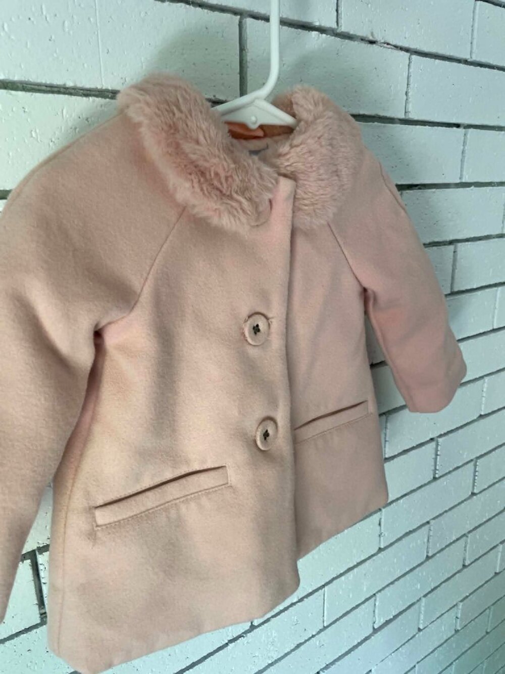 Tahari Girls 12 Month Pink Peacoat Faux Fur Collar Dress Coat - Picture 2 of 6